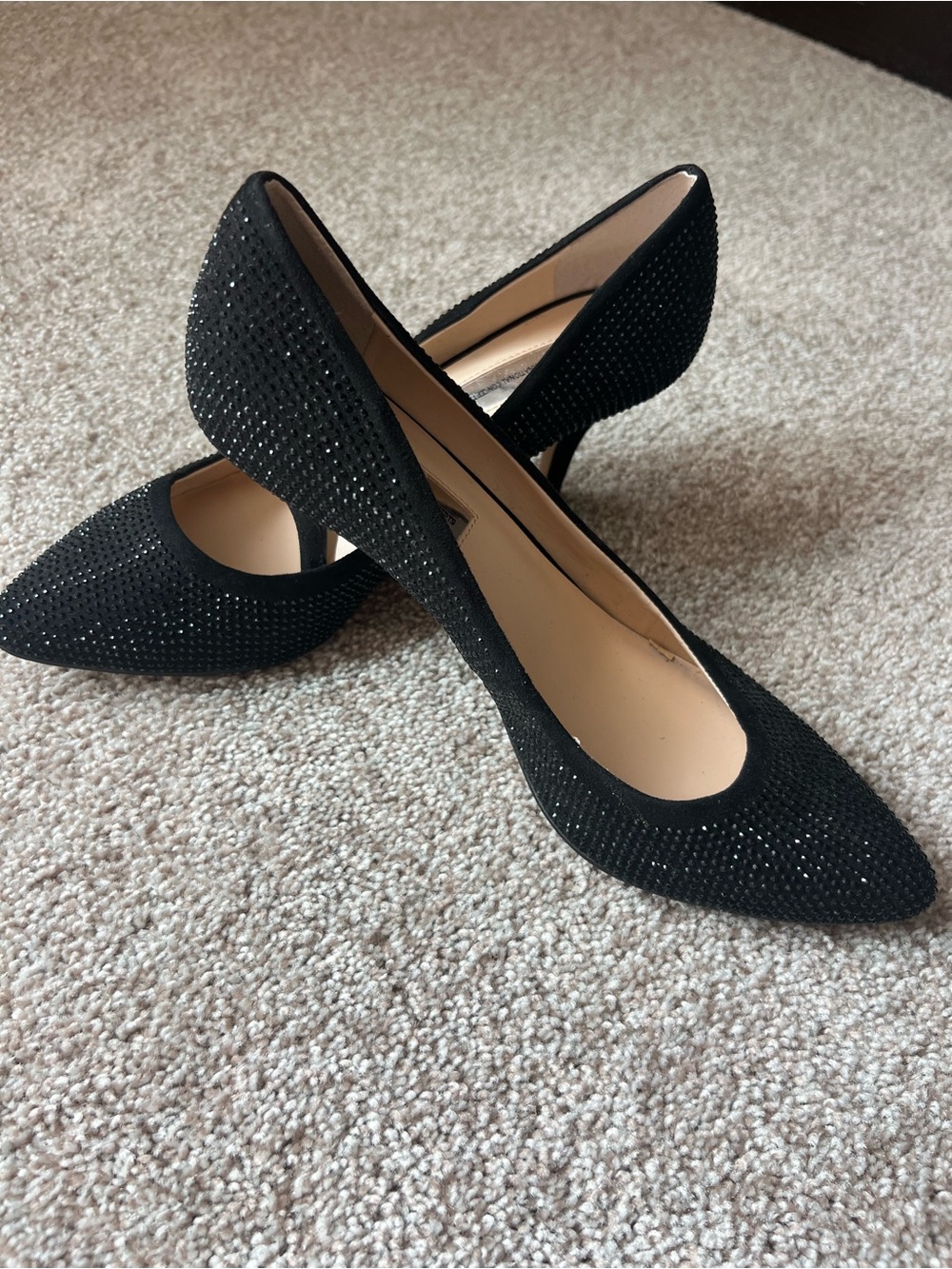 INC International Concepts Black Crystal-Accented Pointed Toe Heels